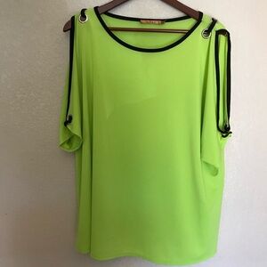 Belldini Neon Green Cold Shoulder Blouse